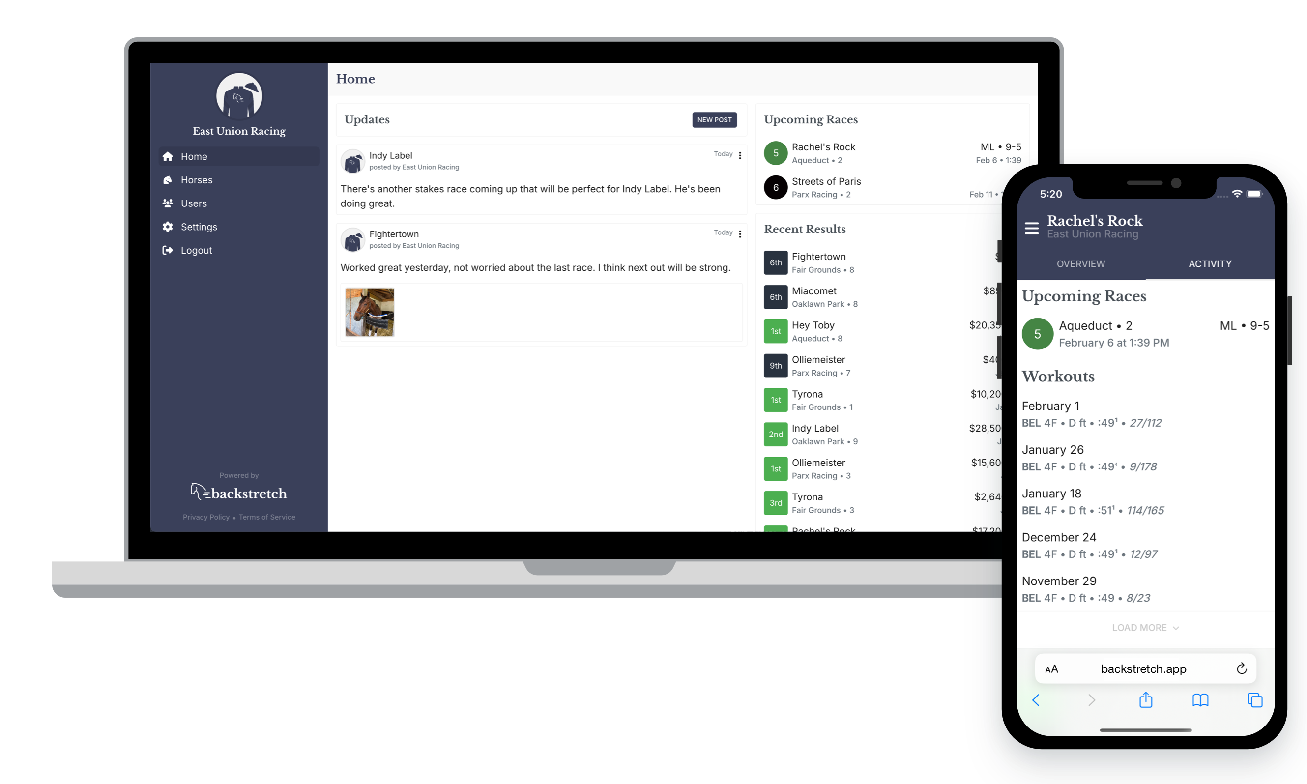 Mobile and desktop interface for Backstretch