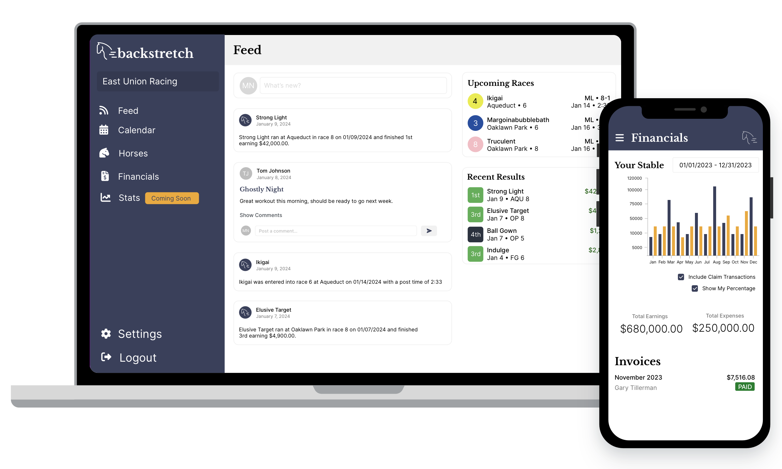 Mobile and desktop interface for Backstretch