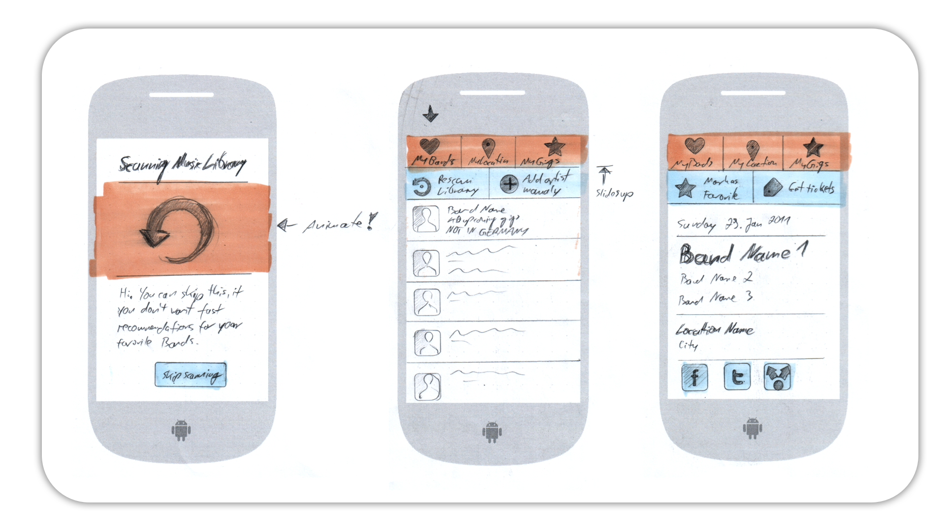 Early sketches of the first GigBeat interface.